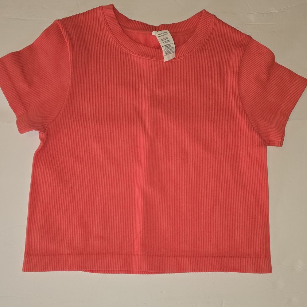 8JoyLab Vibrant Coral Short Sleeve Ribbed Tee